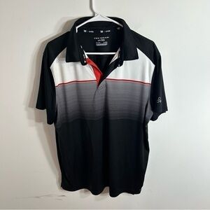 Tek Gear Black Silky Polo XL Shirt Red Striped Men’s Golf Career Short Sleeve